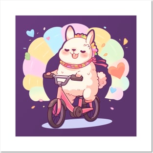 Rainbow Ride: Kawaii Llama Pedals with Joy Posters and Art